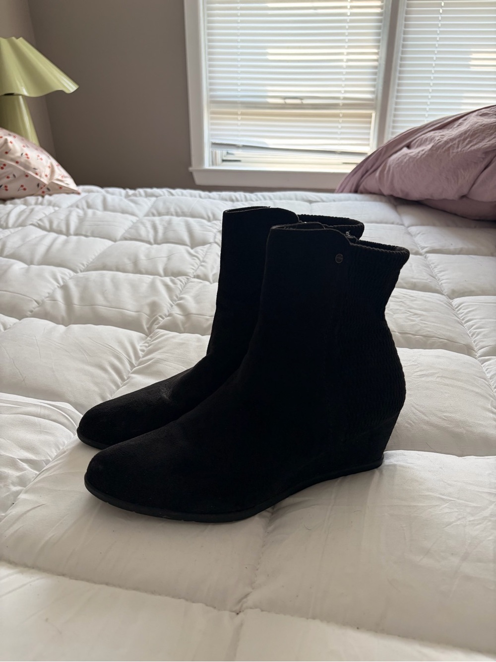 Laura Scott Black Suede Wedge Ankle Boots